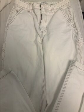 TNA White Jeans with Tan Contrast Stitching